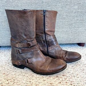 Vera Wang Lavender Label Kippy Leather Moto Mid Boot Distressed